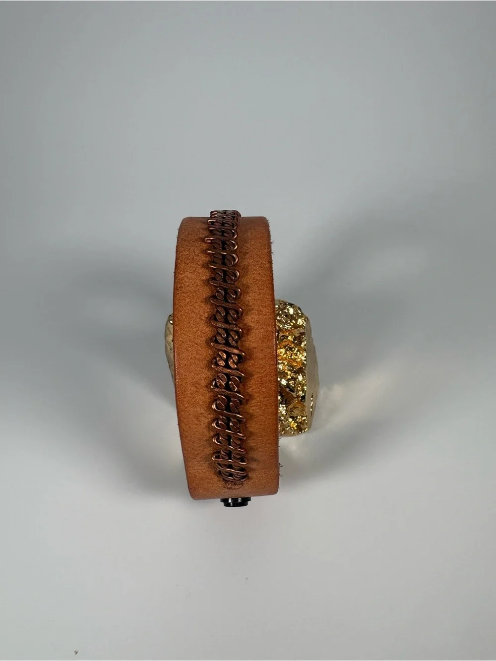 Tan Leather Bracelet with Copper Braided Accent Interior Cuff - Custom Piece